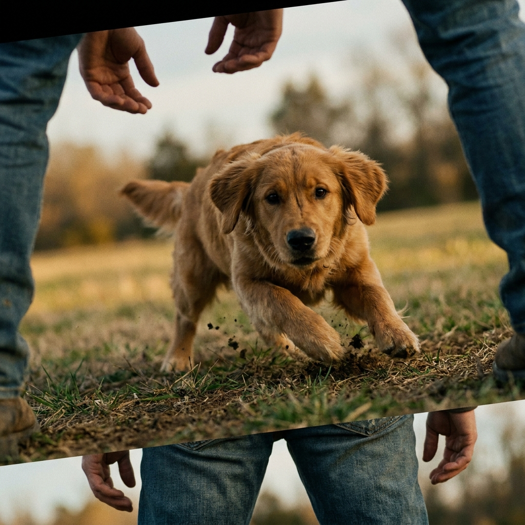 Golden Retriever puppy running to owner on recall in a Sydney park