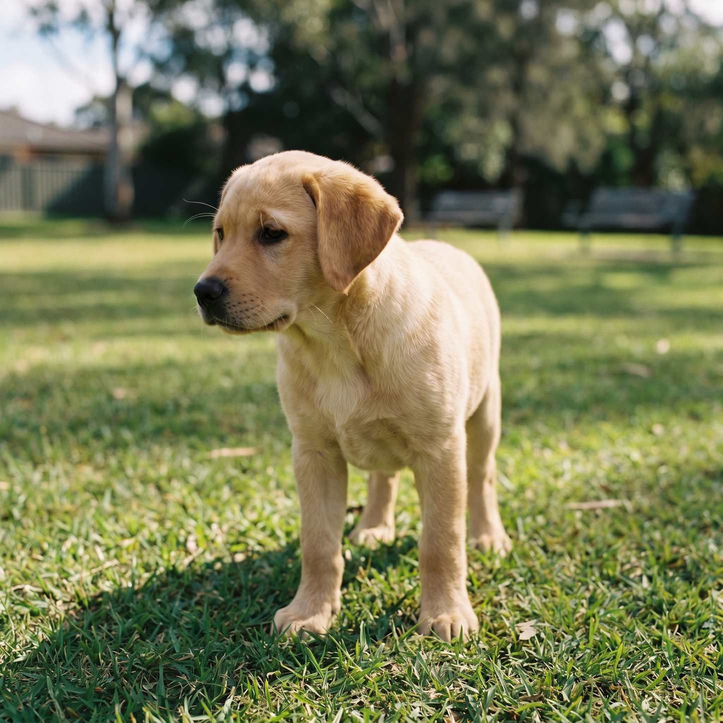 Calm Labrador puppy outdoors, benefits of puppy school - The Toe Beans Co