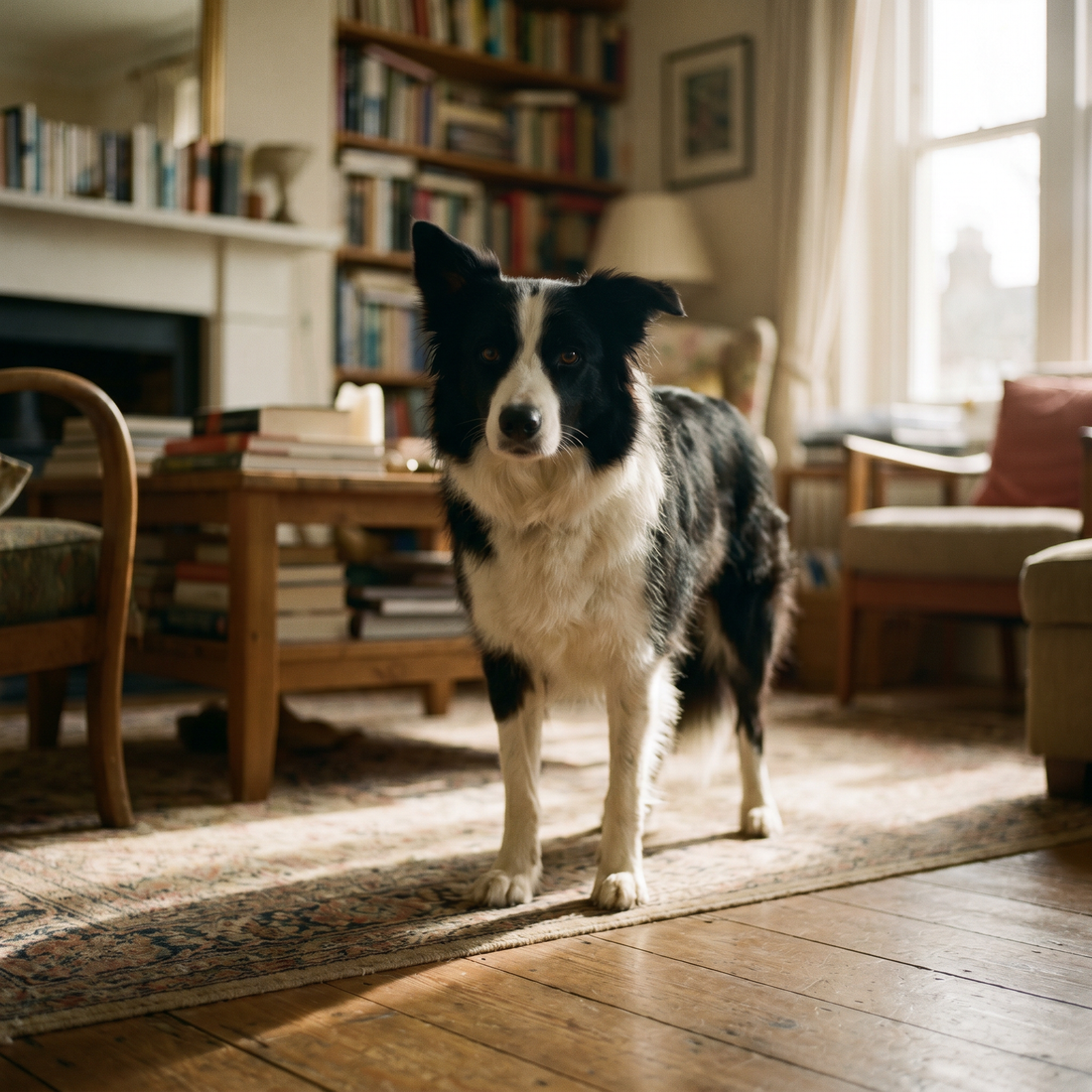 Calm Border Collie at home, force-free dog training Sydney - The Toe Beans Co