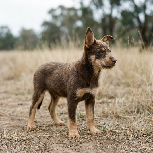 Alert calm Kelpie puppy outdoors, fear periods in puppies - The Toe Beans Co