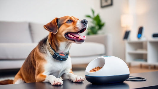 Dog with smart gadgets in a modern living room