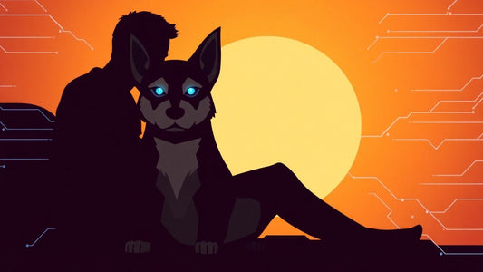 AI dog next to [Peter Alexander] silhouette.