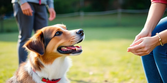 Dog and trainer during a positive reinforcement training session.