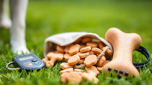 Dog training tools: clicker, treat pouch, chew toy.