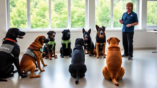 Australian trainers and assistance dogs during training session