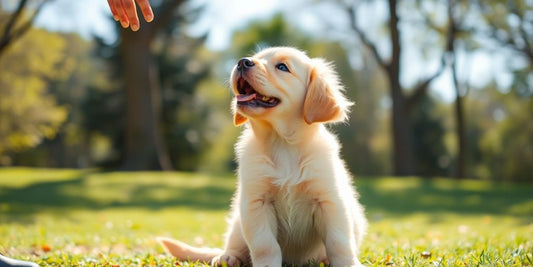Happy puppy learning commands with owner in Paddington.