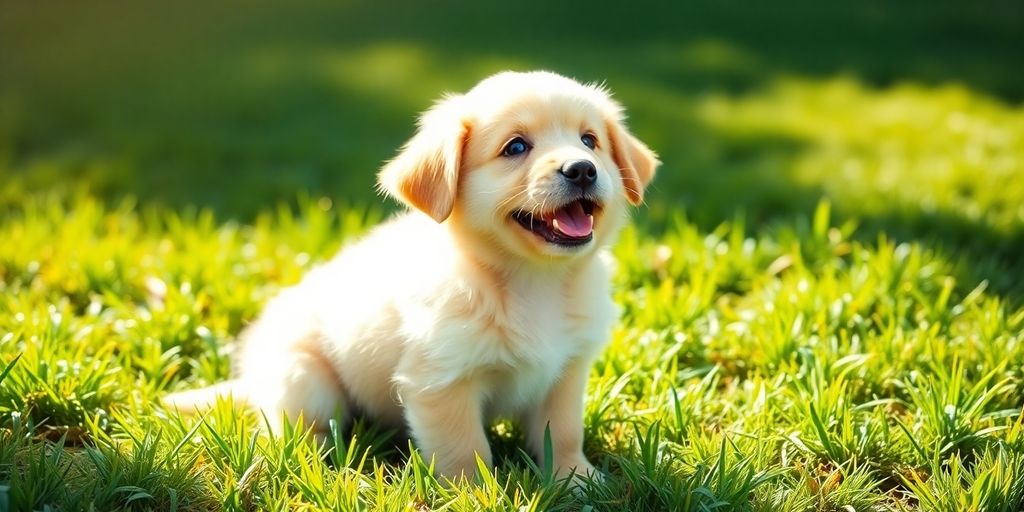 Happy puppy learning in a park.