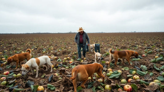 Dogs destroying crops on a local farm.