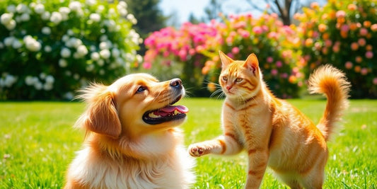 Happy dog and cat playing in Mosman park.