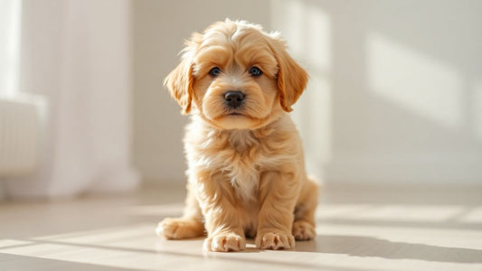 Cute puppy learning training commands