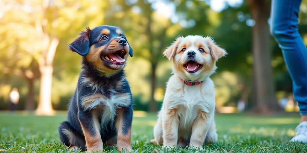 Happy puppy learning commands in a Sydney park.