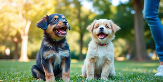 Happy puppy learning commands in a Sydney park.