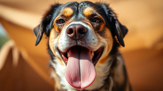 Dog panting in hot sun, urgent heatstroke warning.