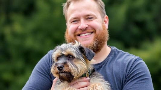 Nedd Brockmann hugging his rescue dog Dougie