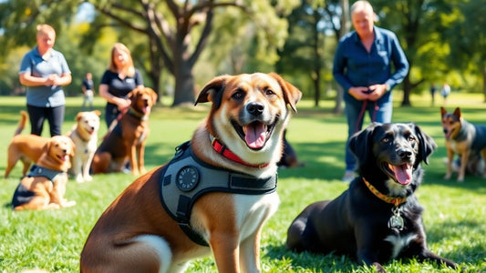Service dogs and trainers in sunny Australian park