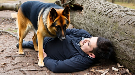 Dog guarding owner after tree accident