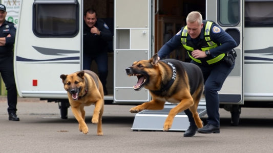 Police dog bites man escaping caravan