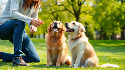 Owner giving treat to happy dog in park