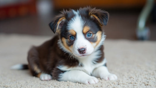 Cute Aussie puppy looking eager to learn training.