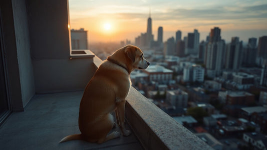 Dog alone on apartment balcony