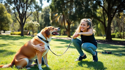 Professional dog trainer working with dog in Australian park
