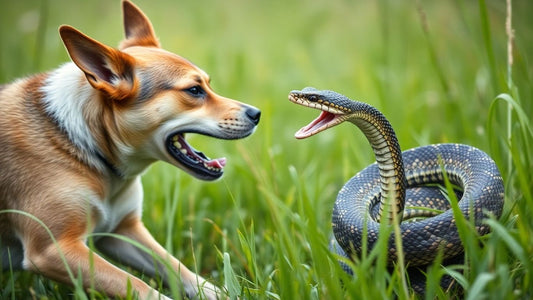 Dog bravely confronts a deadly snake.