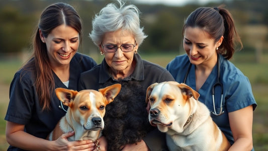 Vets comforting Tasmanian woman and her two dogs