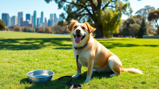 Healthy Sydney dog relaxing in park on sunny day