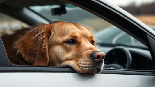 Sad dog in damaged car after owner's fatal crash.