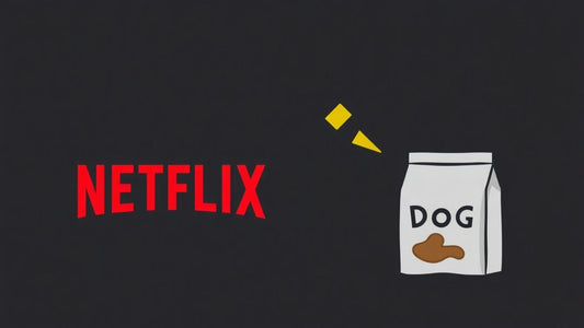 Netflix logo beside dog food bag