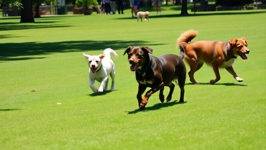 Dogs playing in a park.