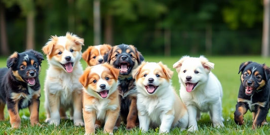 Happy puppies playing together in a park.
